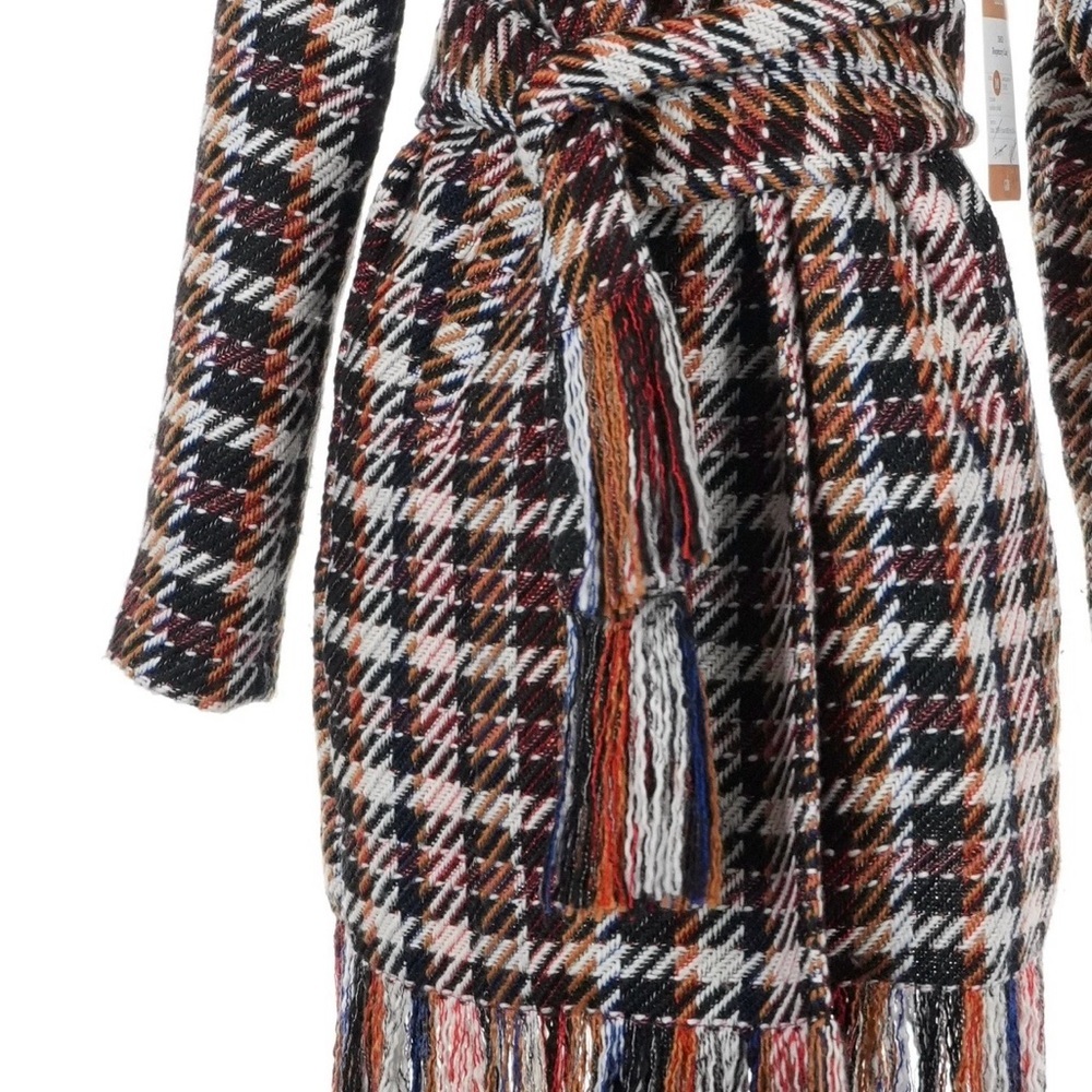 CAbi Plaid Wool Fringe Belted Coat Multicolor Size M - Picture 7 of 15